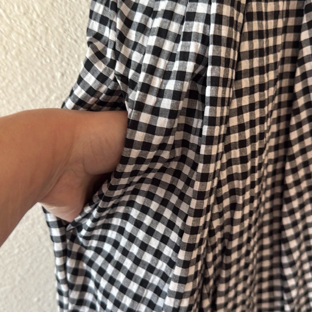 NWT TOPSHOP Gingham Plaid Black/White Puff Sleeve Tulip Wrap Dress - Picture 6 of 7
